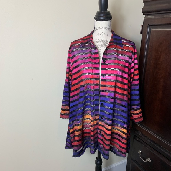 Ali Miles Tops - Ali Miles Colorful Long Sleeve  Blouse